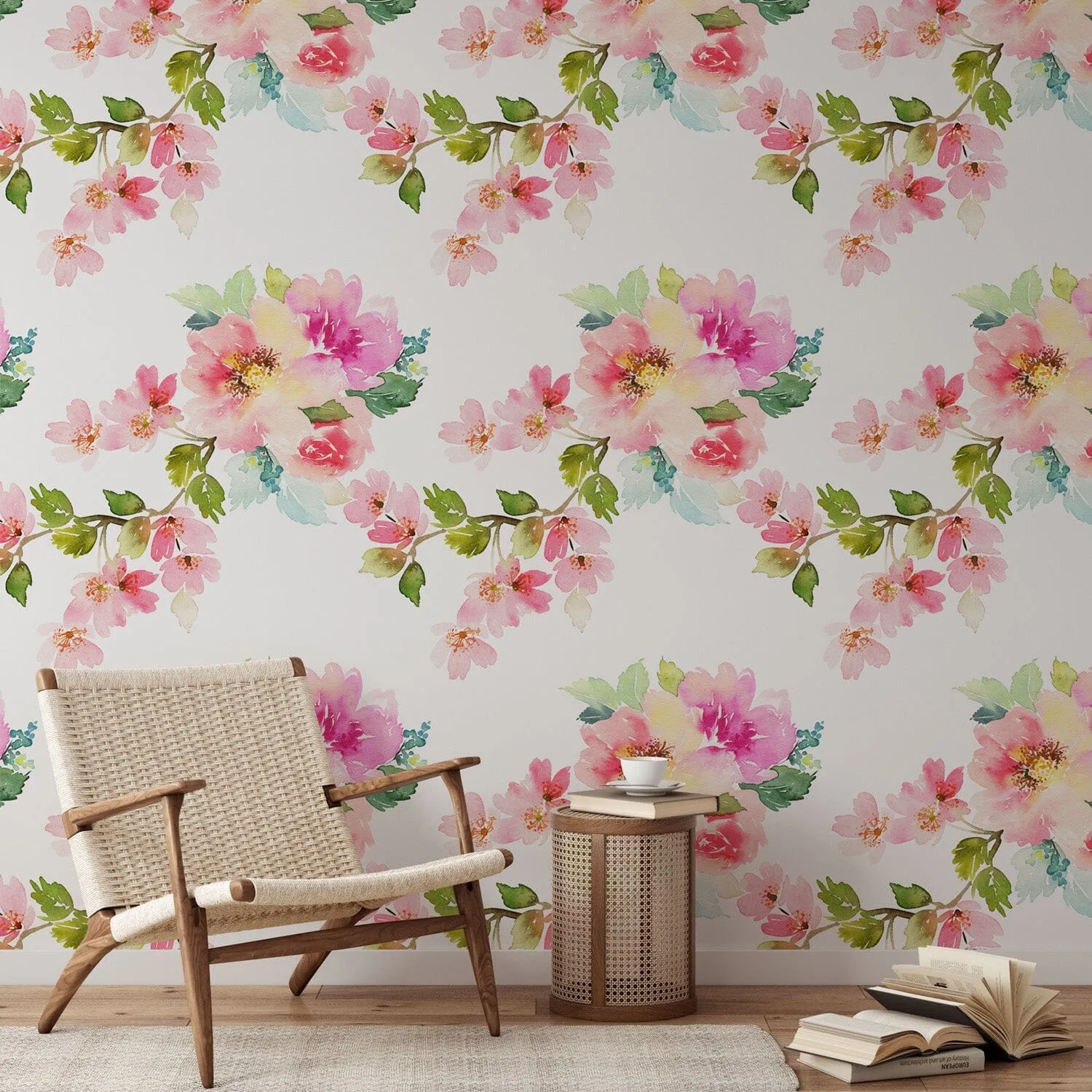 Delicate Watercolor Spring Flowers Wallpaper Mural