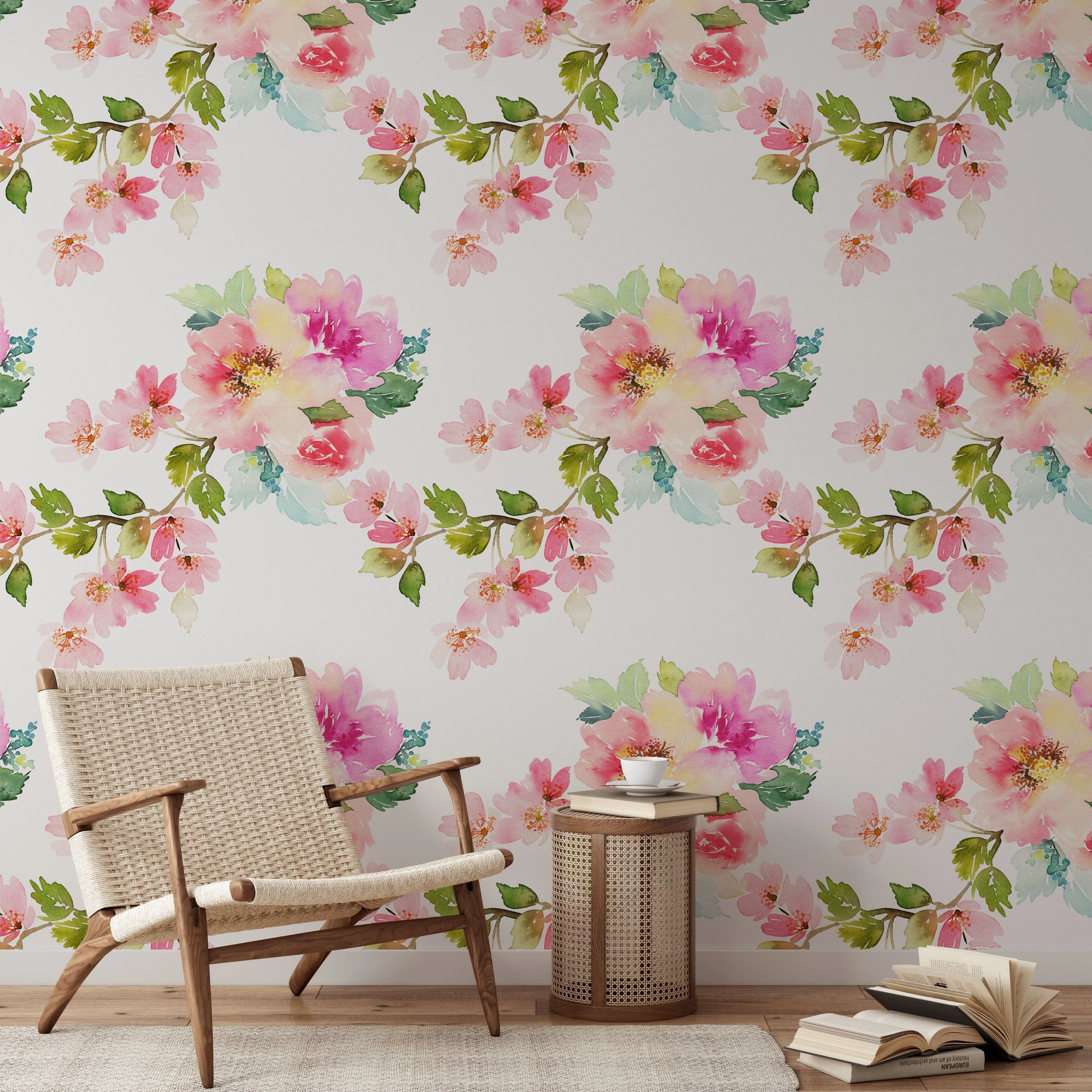 Delicate Watercolor Spring Flowers Wallpaper Mural