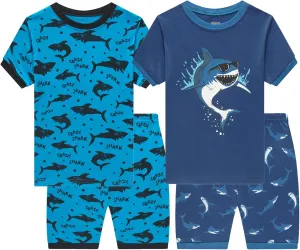 Dolphin&Fish Little Boys Cotton Short Pajamas 4 Piece Summer Kids Clothes Children Toddler Pjs