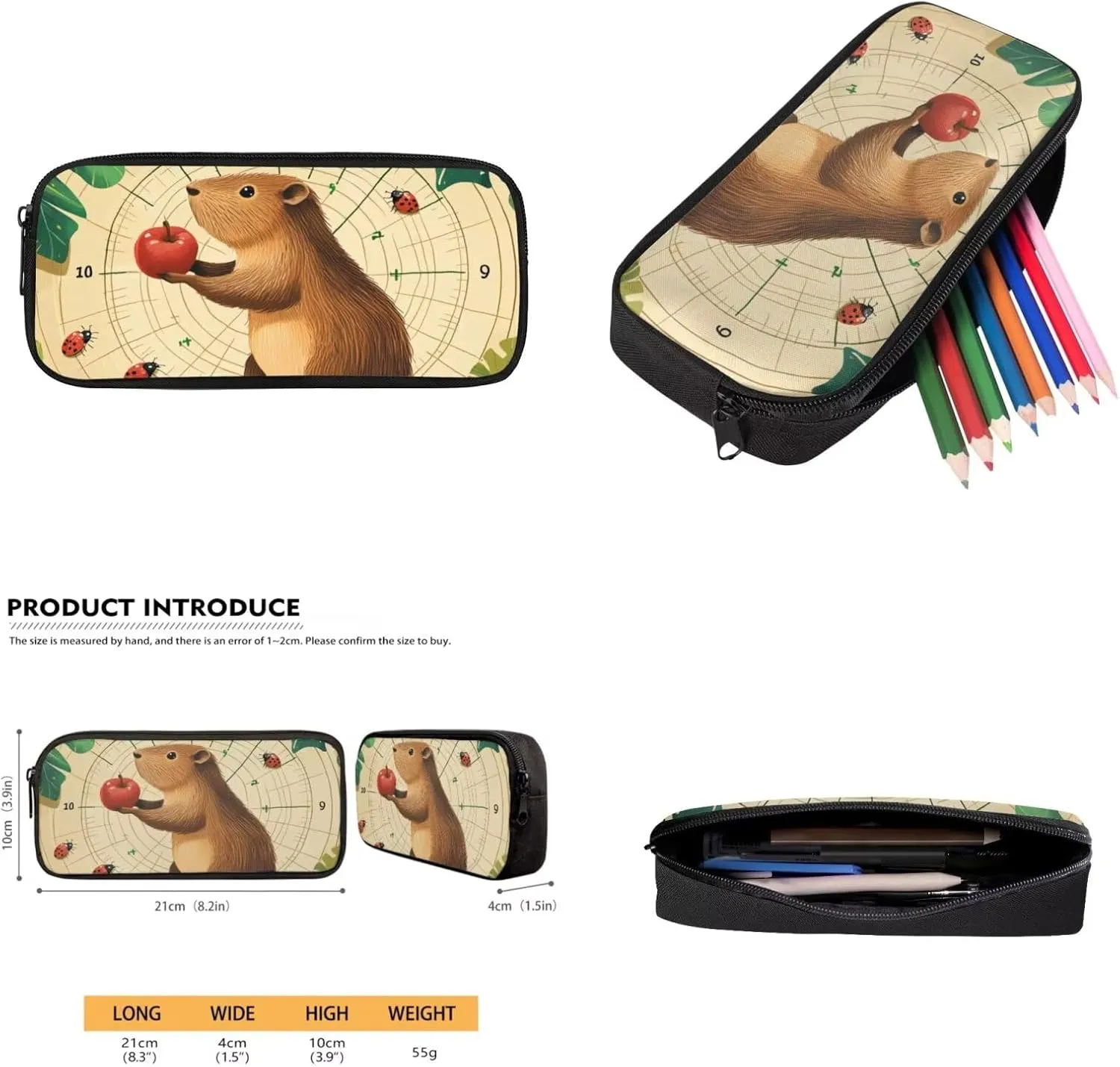 Dolyues Adorable Capybara Backpack Set for Girls 4pcs Book Bag with Adjustable Straps Machine Washable Polyester School Bag with Lunch Box for Kindergarten & Daycare