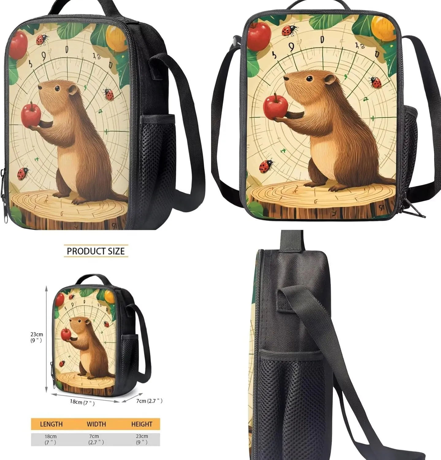 Dolyues Adorable Capybara Backpack Set for Girls 4pcs Book Bag with Adjustable Straps Machine Washable Polyester School Bag with Lunch Box for Kindergarten & Daycare