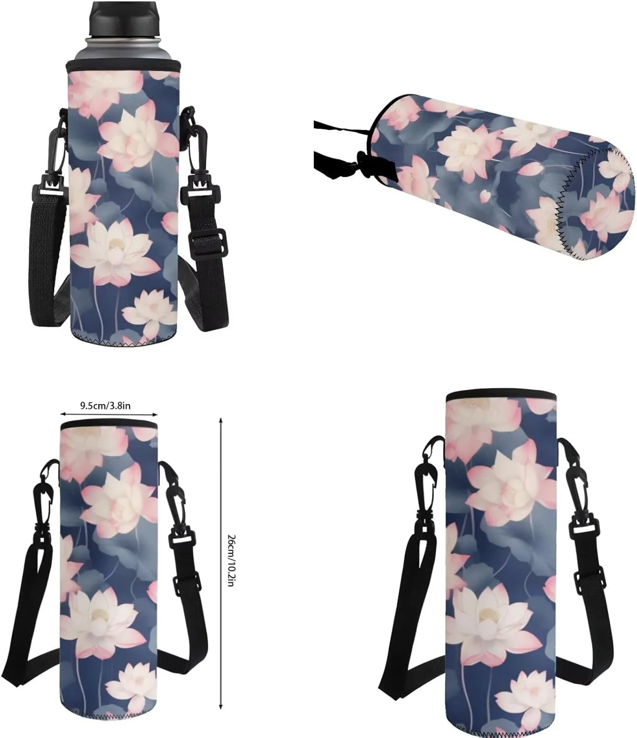 Dolyues Pink Lotus Flower 4-in-1 School Backpack Kit for Girls Grades 2-8: 17 Inch Bookbag with Compartments   Bento Box Carrier   Zipper Pouch   Hydration Pack, Anti-Slip Shoulder Straps
