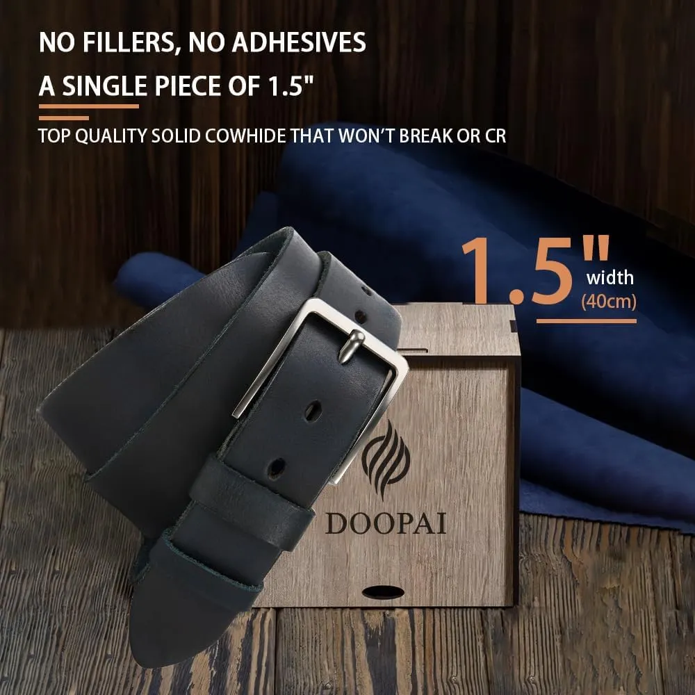 DOOPAI Men's Genuine Leather Casual Belt -Full Grain Leather Belt for Men- 1.5" Handmade Jeans Belt with Gift Box
