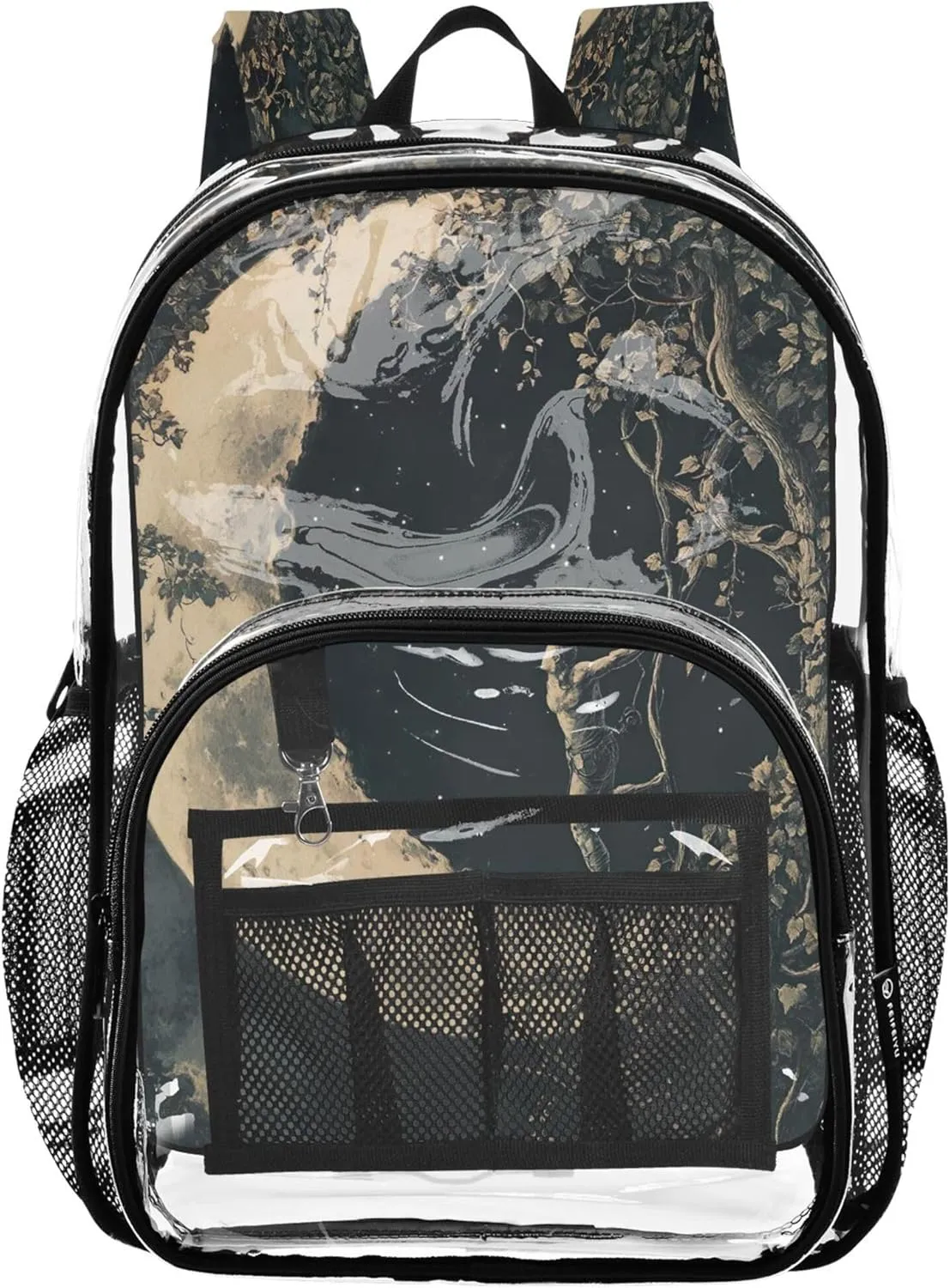 Dreamy Moon Swing Black Girls Backpacks, Clear Plastic Bag, School Bags for Girls, Clear Bags