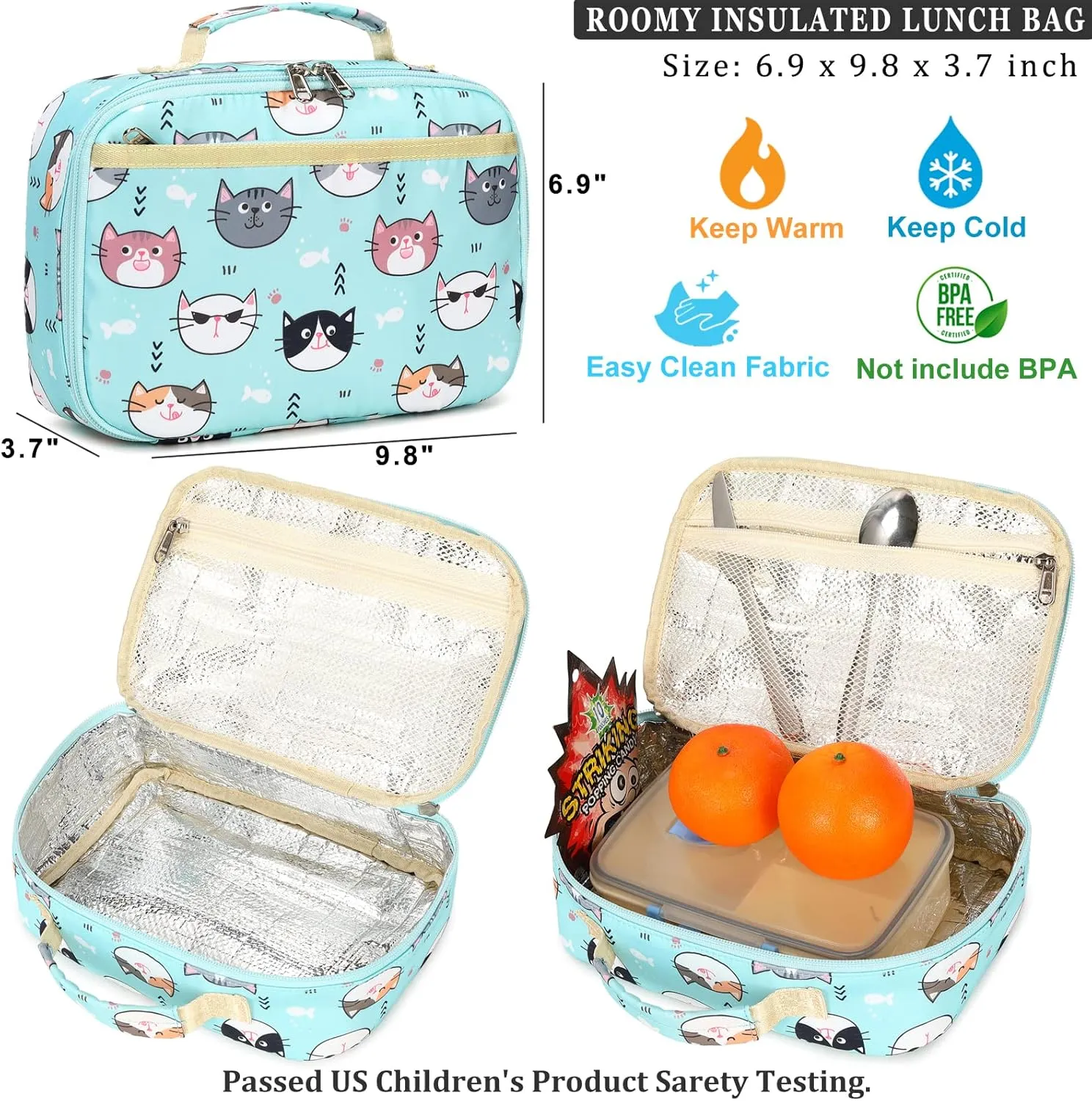 DSIUE Kids Backpack for Girls Elementary BookBags Teens Middle School Backpack with Lunch Box Cat Lake Blue