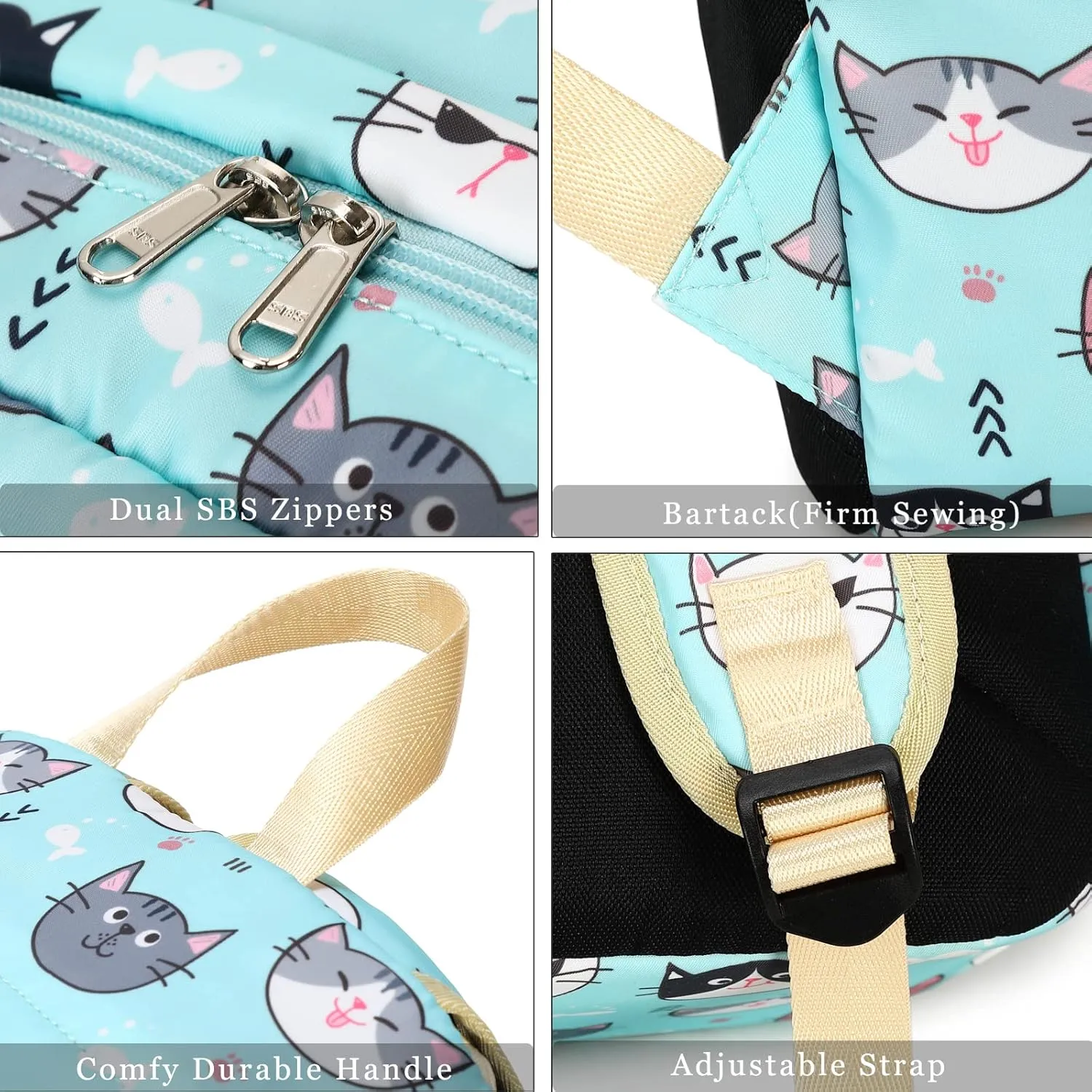 DSIUE Kids Backpack for Girls Elementary BookBags Teens Middle School Backpack with Lunch Box Cat Lake Blue
