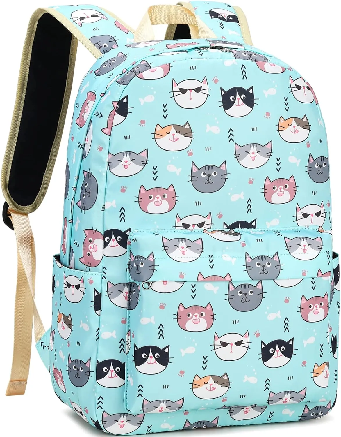 DSIUE Kids Backpack for Girls Elementary BookBags Teens Middle School Backpack with Lunch Box Cat Lake Blue
