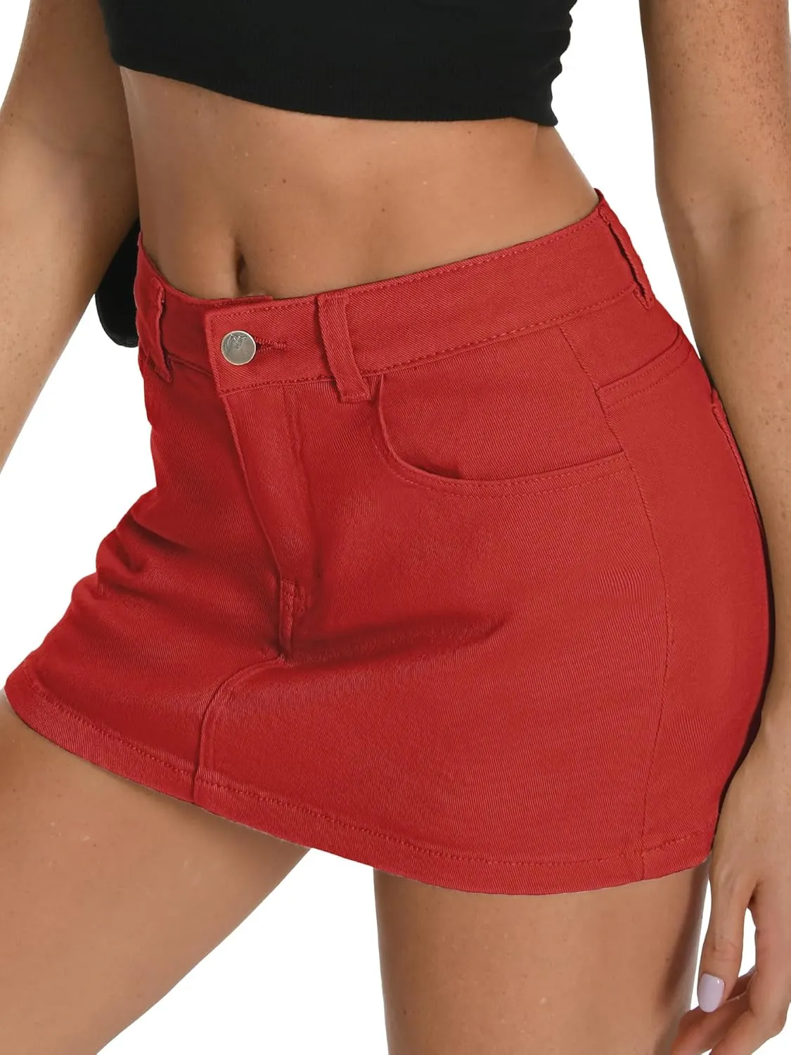 ELLEVEN High Stretchy Mini Skort Skirt for Women,Low Waist Denim Skort Shorts with Pockets