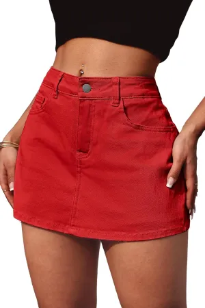 ELLEVEN High Stretchy Mini Skort Skirt for Women,Low Waist Denim Skort Shorts with Pockets