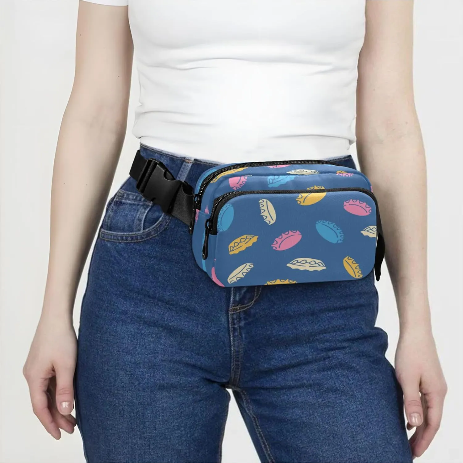 Exnundod Fanny Packs Colored Bottle Caps Running Waist Pack Cartoon Women Crossbody Bags Waterproof Men Fanny Pack