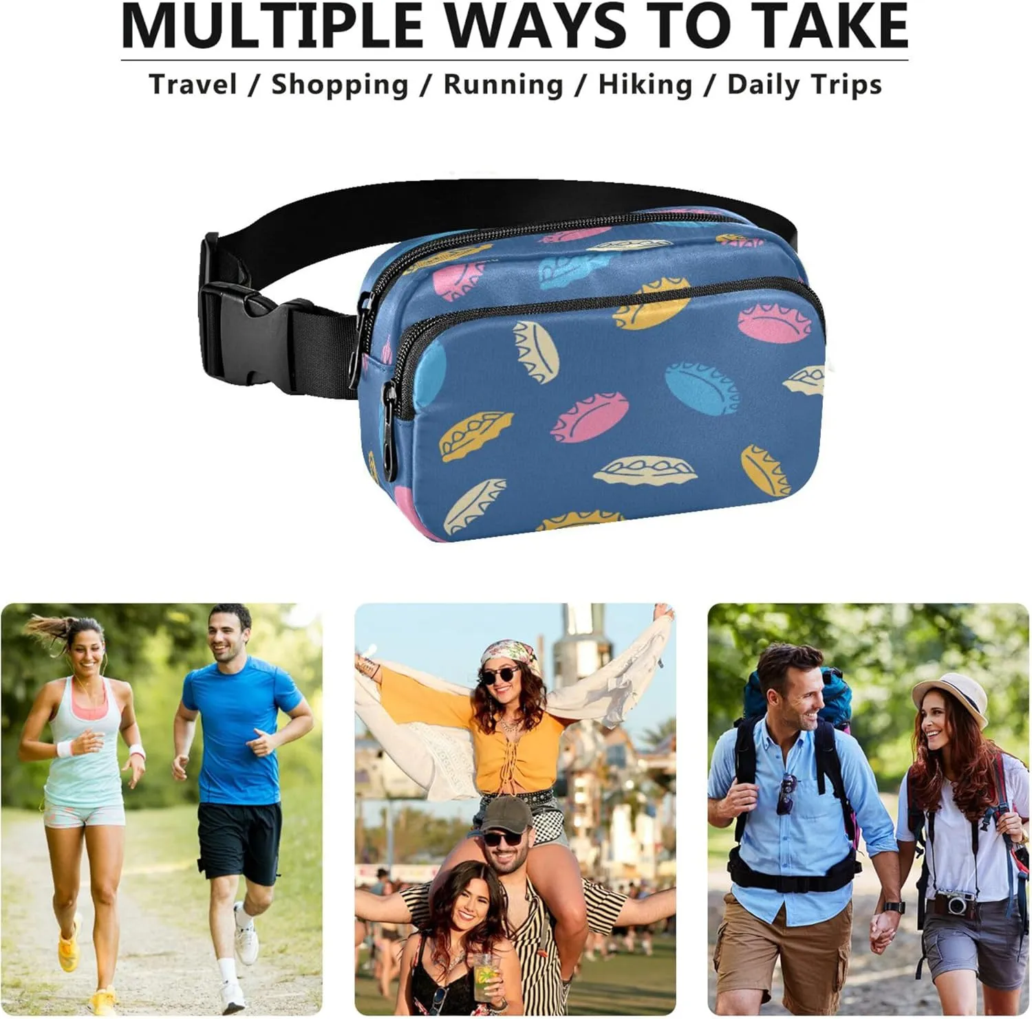 Exnundod Fanny Packs Colored Bottle Caps Running Waist Pack Cartoon Women Crossbody Bags Waterproof Men Fanny Pack
