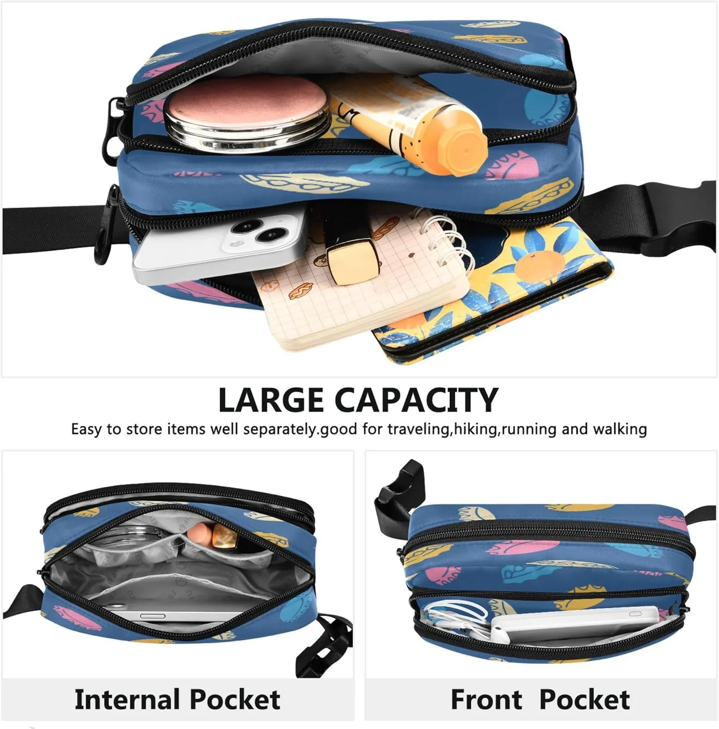 Exnundod Fanny Packs Colored Bottle Caps Running Waist Pack Cartoon Women Crossbody Bags Waterproof Men Fanny Pack