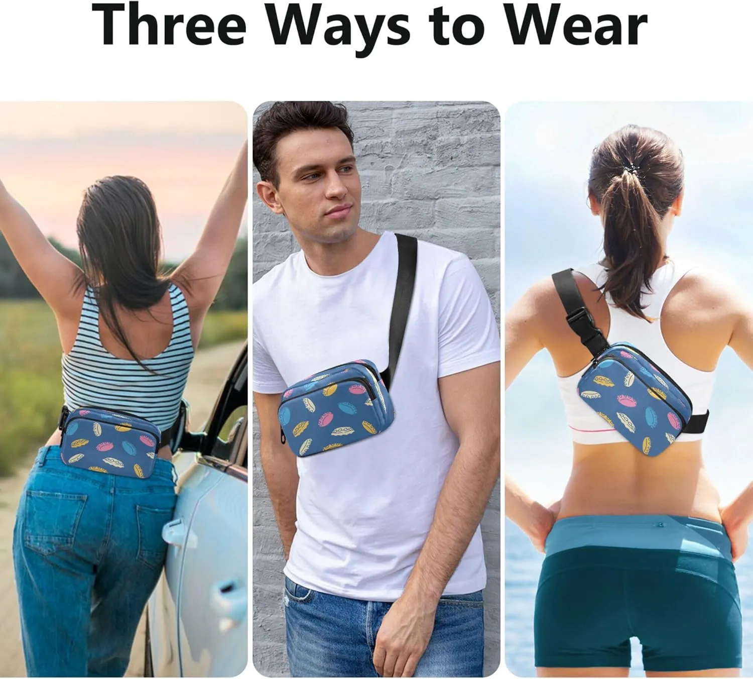 Exnundod Fanny Packs Colored Bottle Caps Running Waist Pack Cartoon Women Crossbody Bags Waterproof Men Fanny Pack