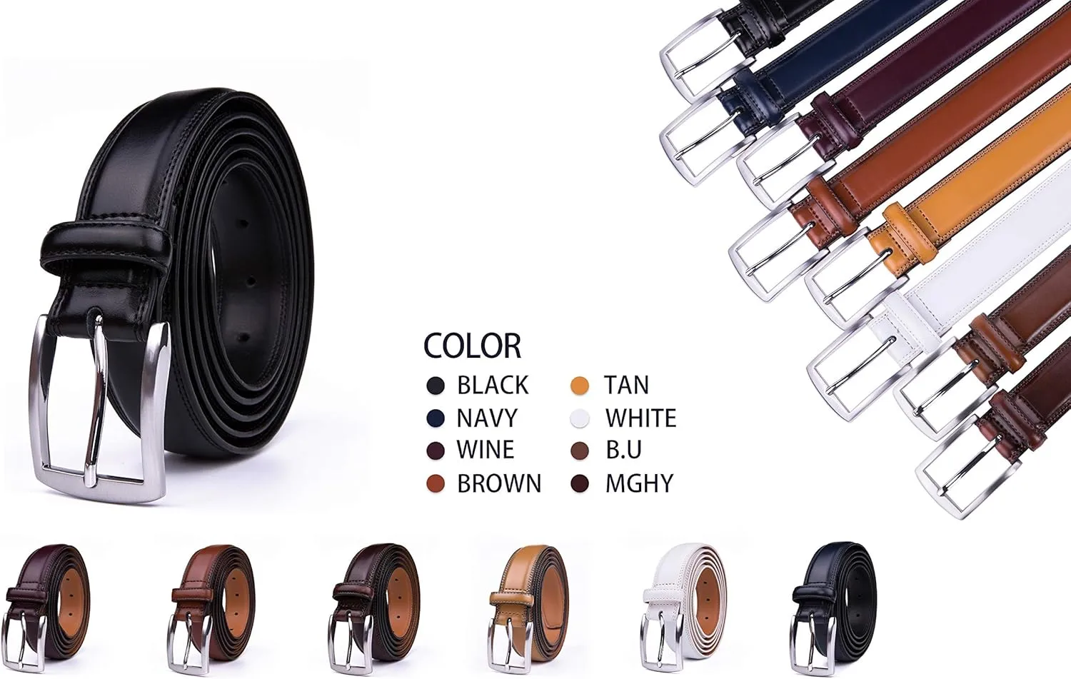 Fabio Valenti Genuine Leather Dress Belts For Men - Mens Belt For Suits, Jeans, Uniform With Single Prong Buckle