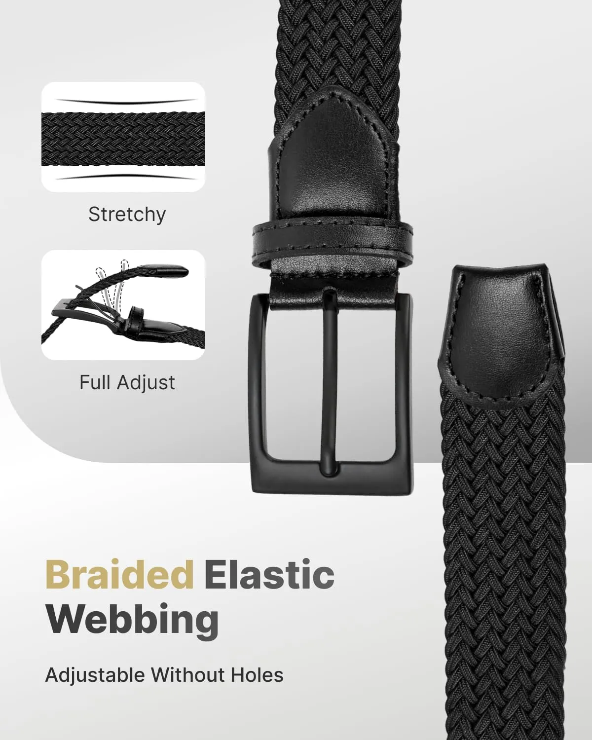 FAIRWIN Elastic Braided Stretch Mens Golf Casual Jeans Belts Woven 1 3/8" Nylon Work Belts for Men Pants Shorts