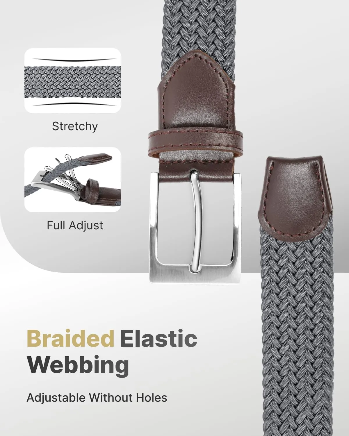 FAIRWIN Elastic Braided Stretch Mens Golf Casual Jeans Belts Woven 1 3/8" Nylon Work Belts for Men Pants Shorts