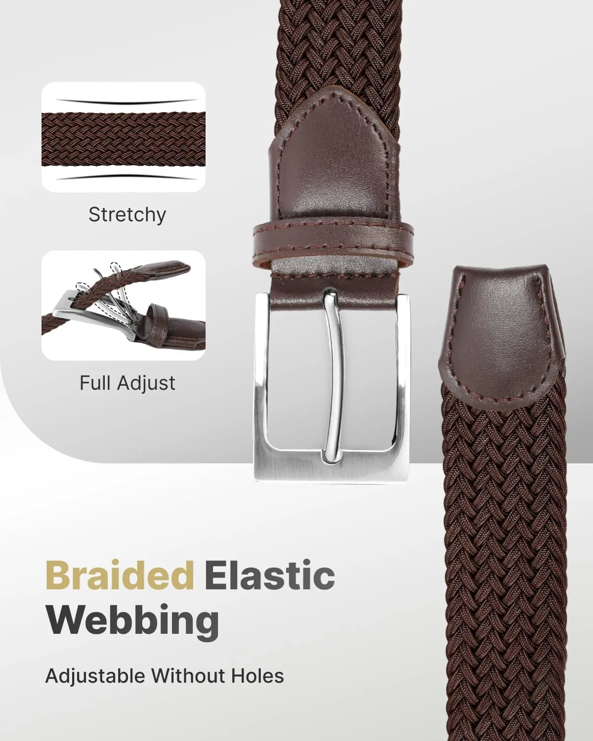 FAIRWIN Elastic Braided Stretch Mens Golf Casual Jeans Belts Woven 1 3/8" Nylon Work Belts for Men Pants Shorts