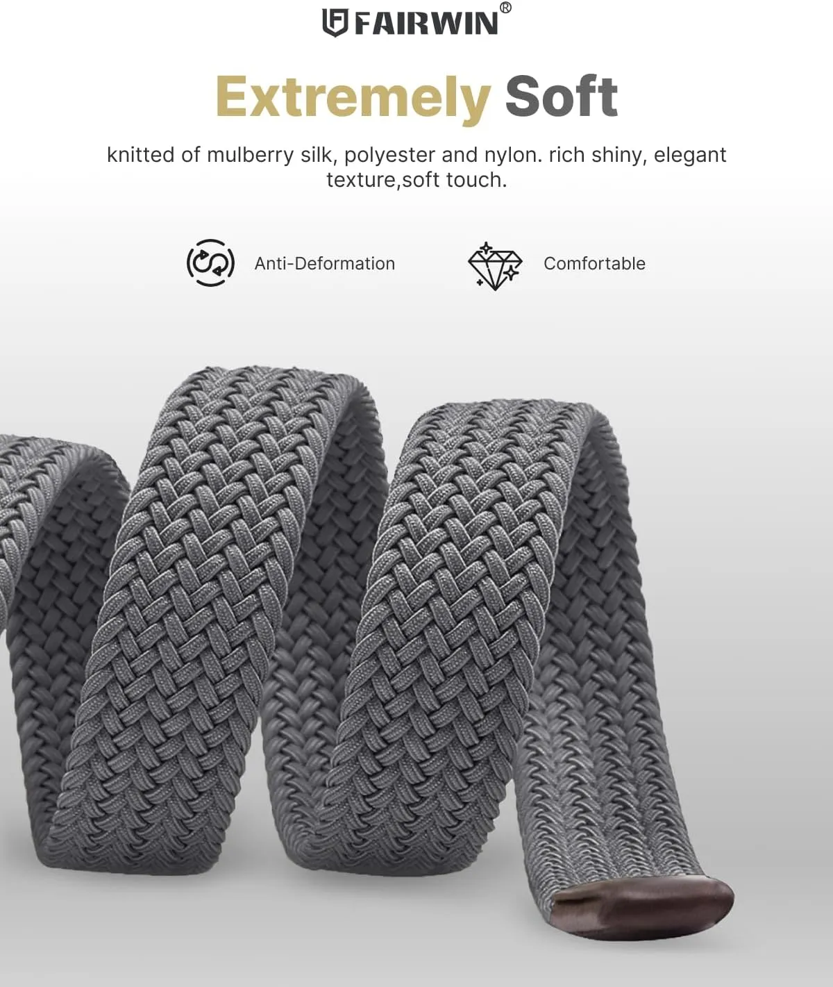 FAIRWIN Elastic Braided Stretch Mens Golf Casual Jeans Belts Woven 1 3/8" Nylon Work Belts for Men Pants Shorts