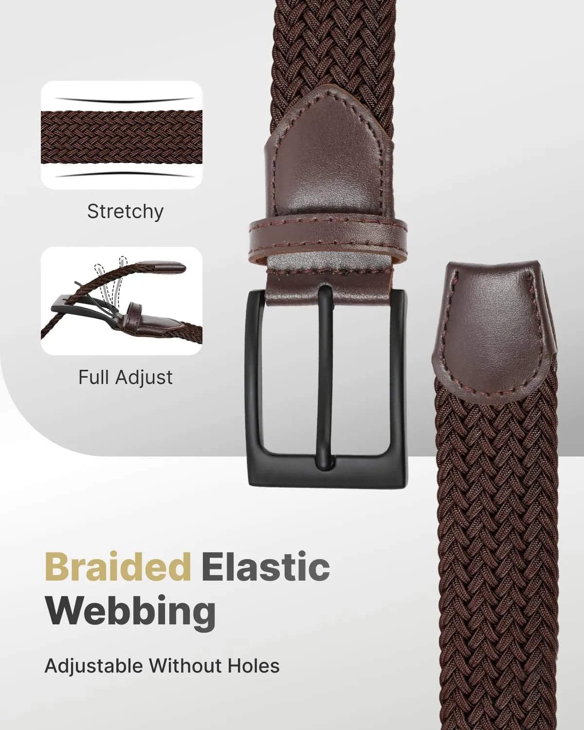 FAIRWIN Elastic Braided Stretch Mens Golf Casual Jeans Belts Woven 1 3/8" Nylon Work Belts for Men Pants Shorts