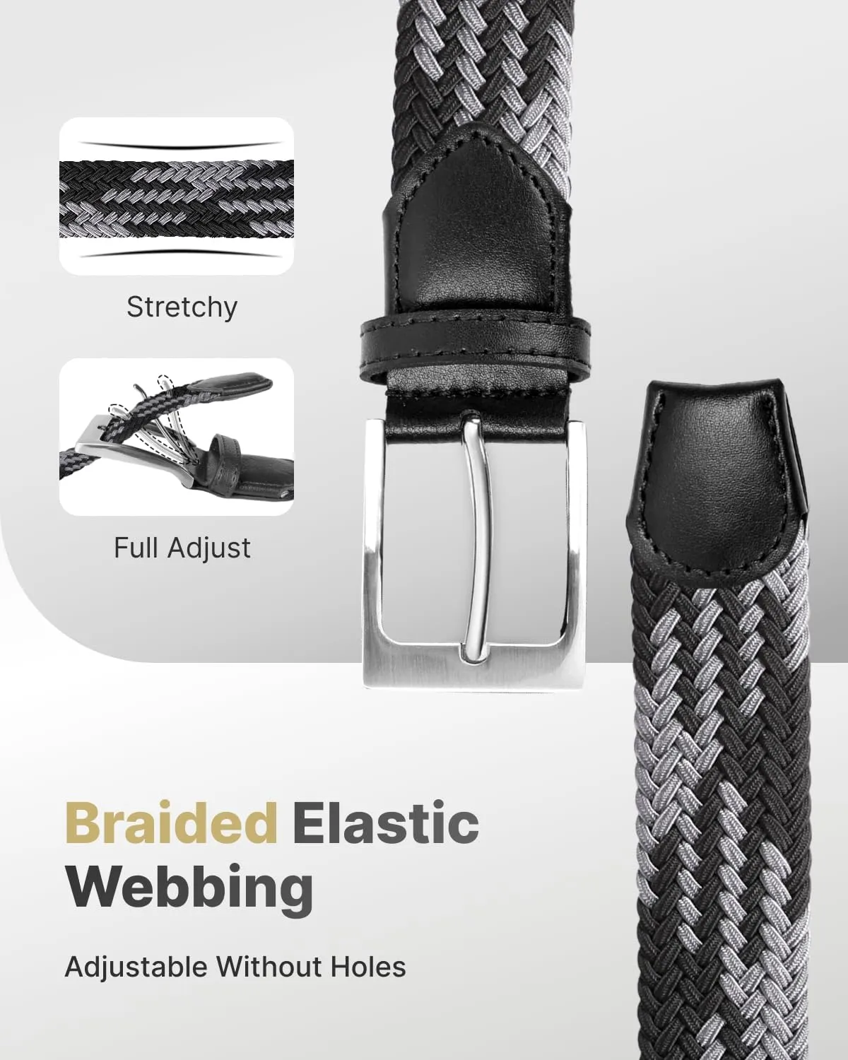 FAIRWIN Elastic Braided Stretch Mens Golf Casual Jeans Belts Woven 1 3/8" Nylon Work Belts for Men Pants Shorts