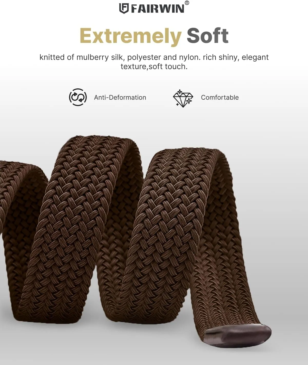 FAIRWIN Elastic Braided Stretch Mens Golf Casual Jeans Belts Woven 1 3/8" Nylon Work Belts for Men Pants Shorts