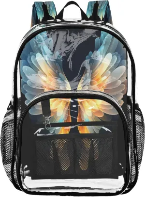 Fantasy Angel Wings Black Backpack for School Kids, Clear Plastic Bags, Backpack Clear, Backpack Girl