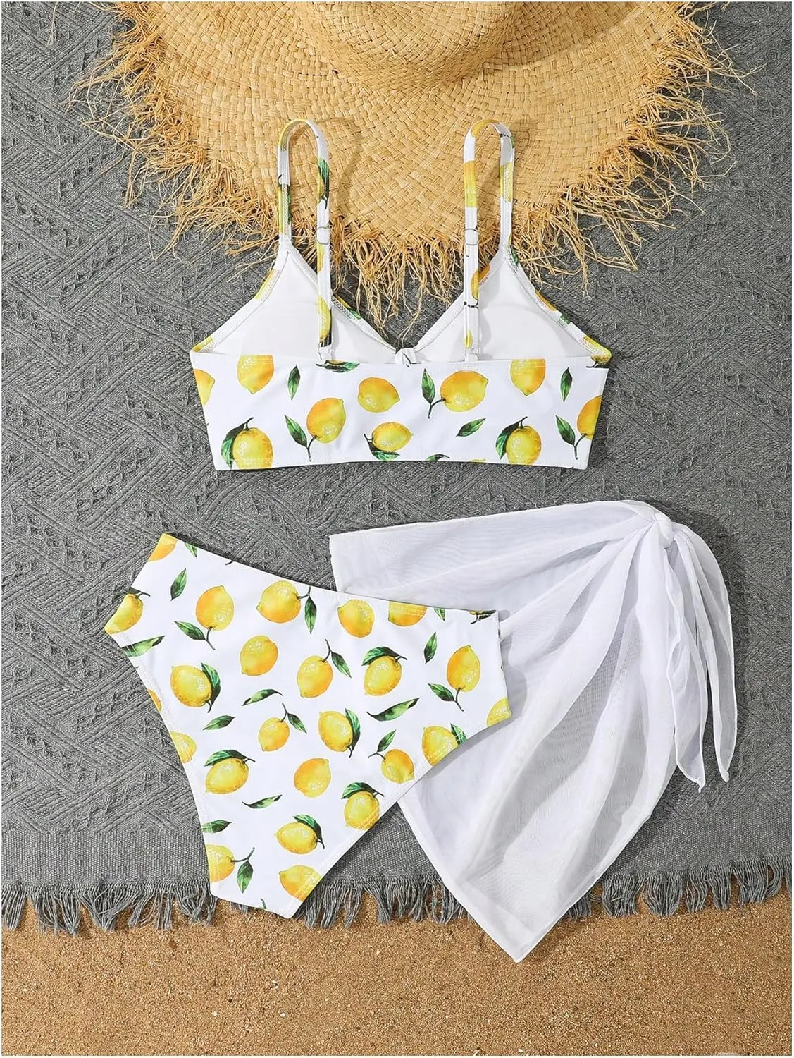 Floerns Girl's 3 Piece Swimsuit Cherry Print Cute Bikini Set with Cover Up Skirt