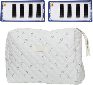 Floral Makeup Bag 36*hair Clips,cute Pouch Cotton Travel Cosmetic Bag Large Capacity Portable Storage Zipper Purse for Women,Mummy Bag Diaper Bag (White cherry)