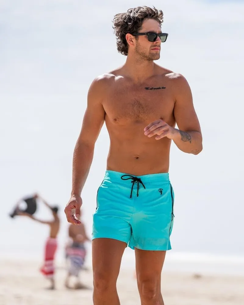 Fluro Aqua Swim Shorts - 5" - 4 Way Stretch, Quick Dry, Chlorine Resistant, Built in Compression Liner