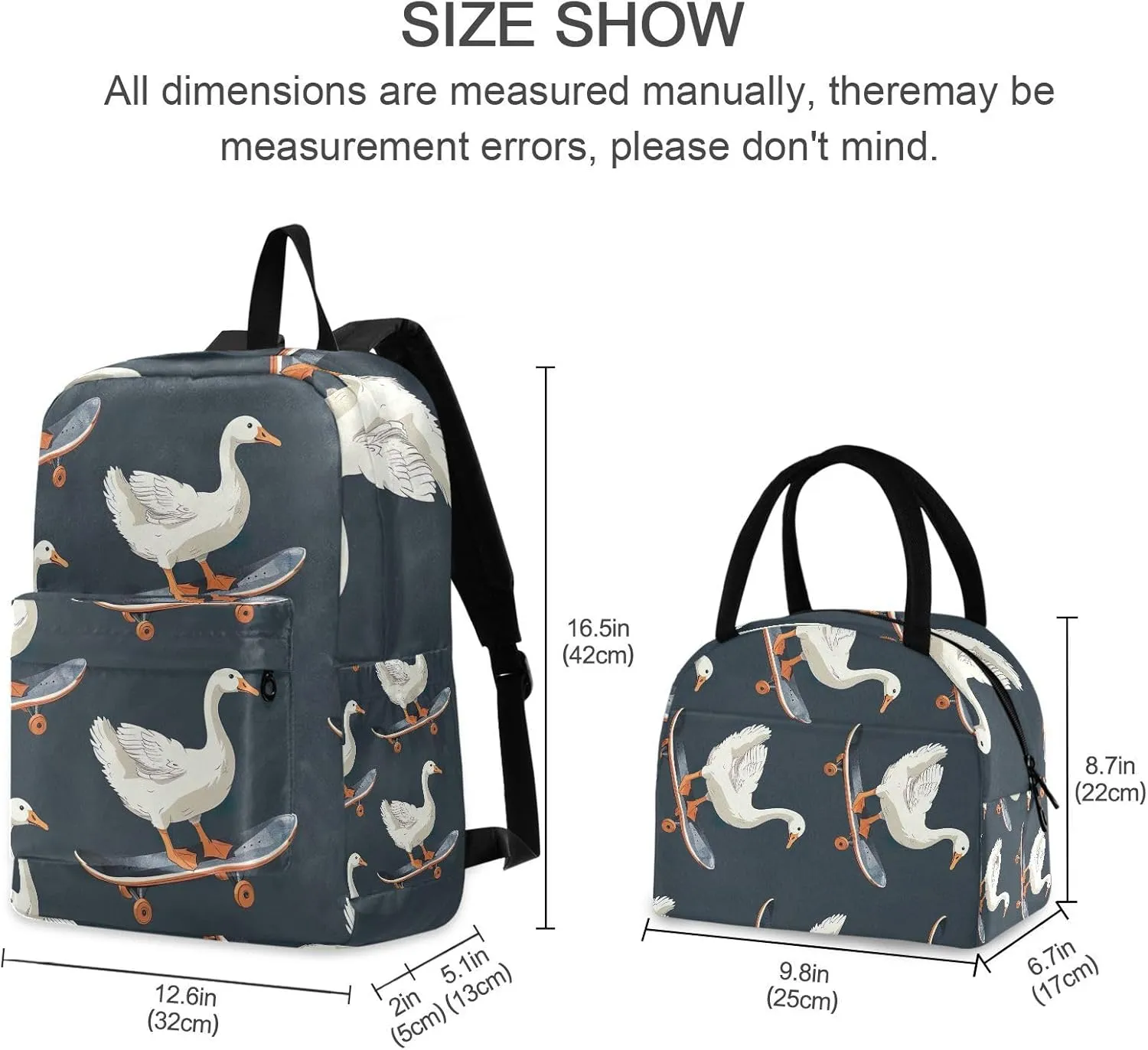 Geese Riding Skateboards Black School Bags Waterproof Beach Backpack, Boys Backpacks Elementary