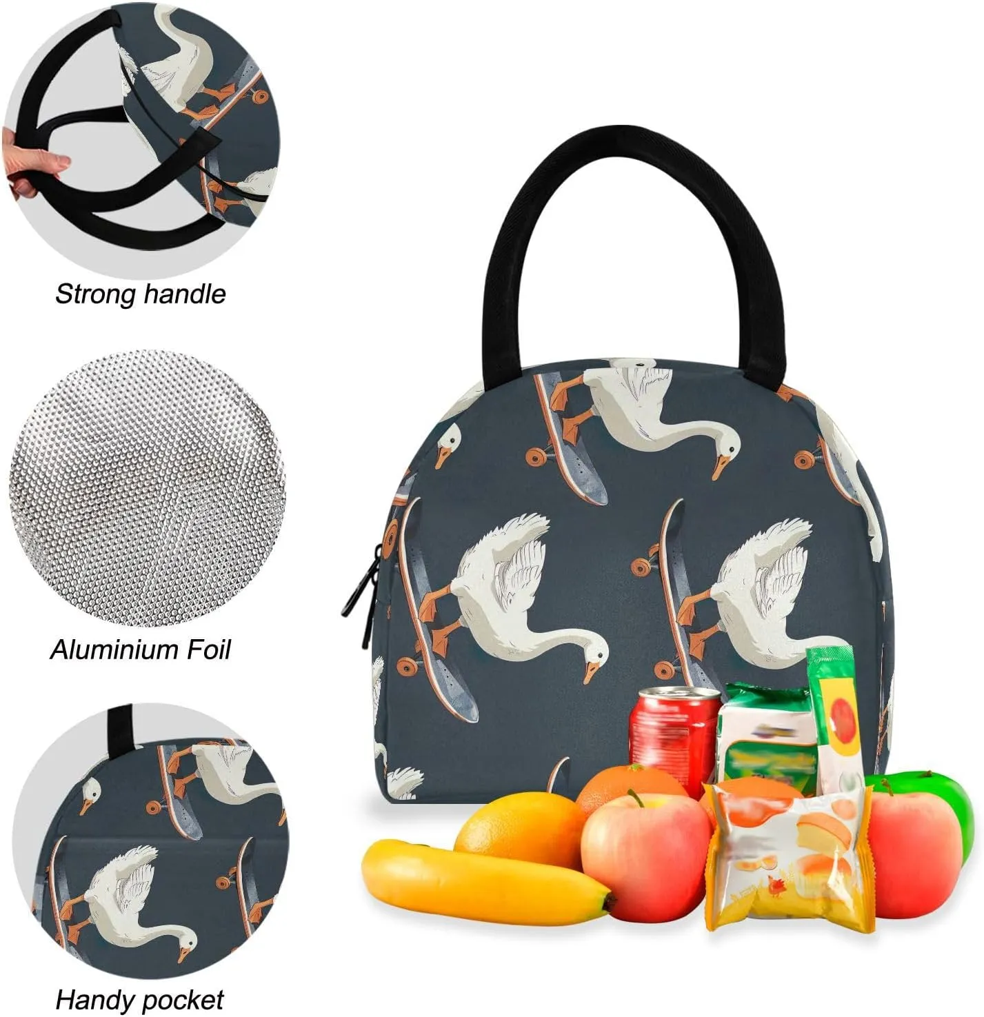 Geese Riding Skateboards Black School Bags Waterproof Beach Backpack, Boys Backpacks Elementary
