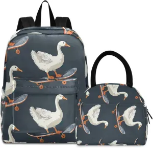 Geese Riding Skateboards Black School Bags Waterproof Beach Backpack, Boys Backpacks Elementary