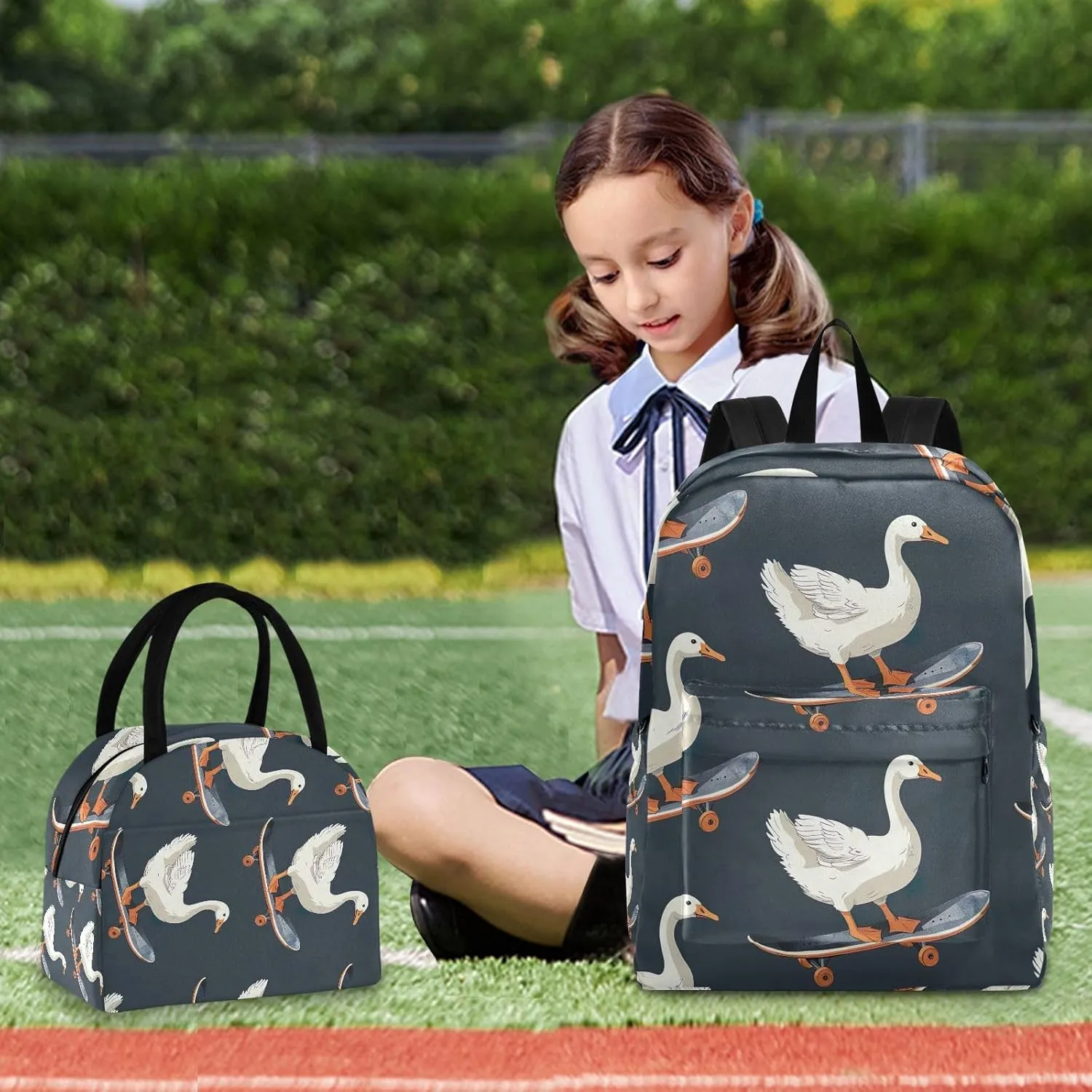 Geese Riding Skateboards Black School Bags Waterproof Beach Backpack, Boys Backpacks Elementary