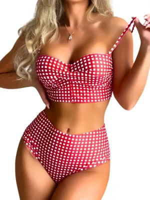 Gingham Bikini,Underwire Push Up Sexy Swimsuits for Women,Cheeky High Waisted Bikinis Sets Cruise Beach Pool Party