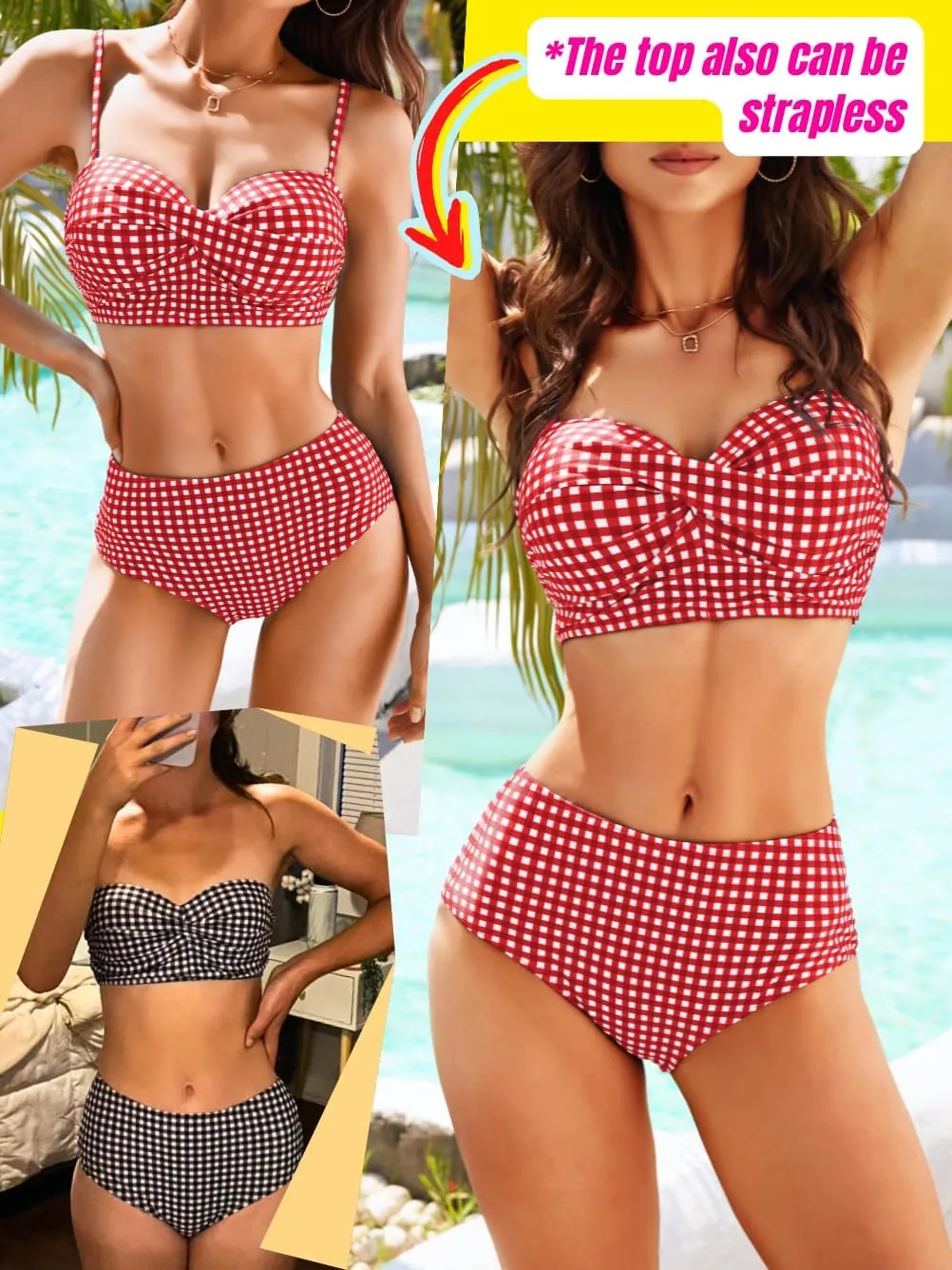 Gingham Bikini,Underwire Push Up Sexy Swimsuits for Women,Cheeky High Waisted Bikinis Sets Cruise Beach Pool Party