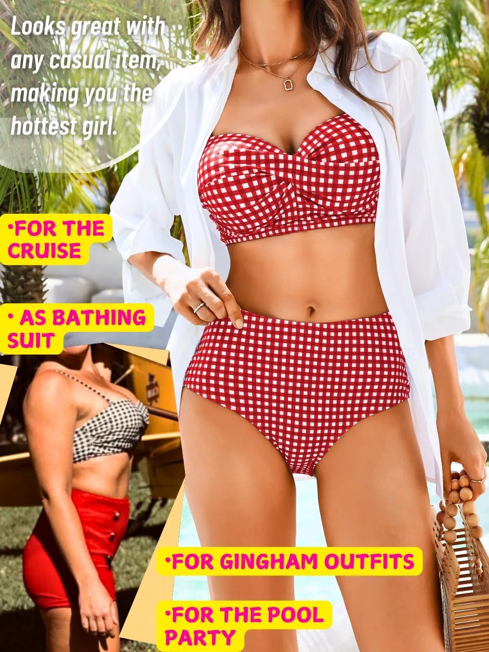 Gingham Bikini,Underwire Push Up Sexy Swimsuits for Women,Cheeky High Waisted Bikinis Sets Cruise Beach Pool Party