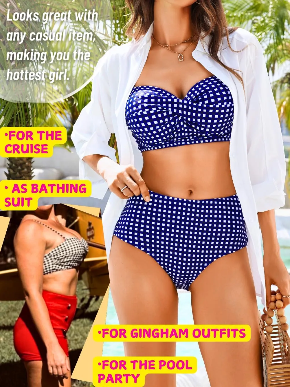 Gingham Bikini,Underwire Push Up Sexy Swimsuits for Women,Cheeky High Waisted Bikinis Sets Cruise Beach Pool Party