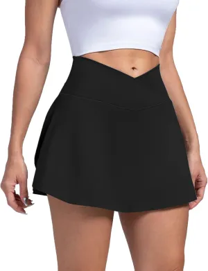 Golf Skirts for Women with Shorts Tummy Control Crossover High Waisted Skirts Casual Wrap Flowy Cute Mini Skirt Y2k