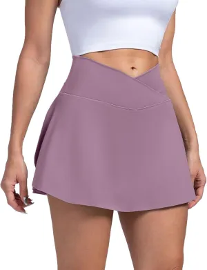 Golf Skirts for Women with Shorts Tummy Control Crossover High Waisted Skirts Casual Wrap Flowy Cute Mini Skirt Y2k