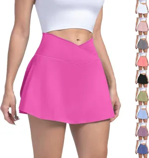 Golf Skirts for Women with Shorts Tummy Control Crossover High Waisted Skirts Casual Wrap Flowy Cute Mini Skirt Y2k