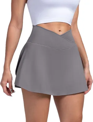 Golf Skirts for Women with Shorts Tummy Control Crossover High Waisted Skirts Casual Wrap Flowy Cute Mini Skirt Y2k