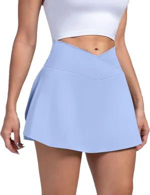 Golf Skirts for Women with Shorts Tummy Control Crossover High Waisted Skirts Casual Wrap Flowy Cute Mini Skirt Y2k