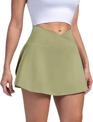 Golf Skirts for Women with Shorts Tummy Control Crossover High Waisted Skirts Casual Wrap Flowy Cute Mini Skirt Y2k