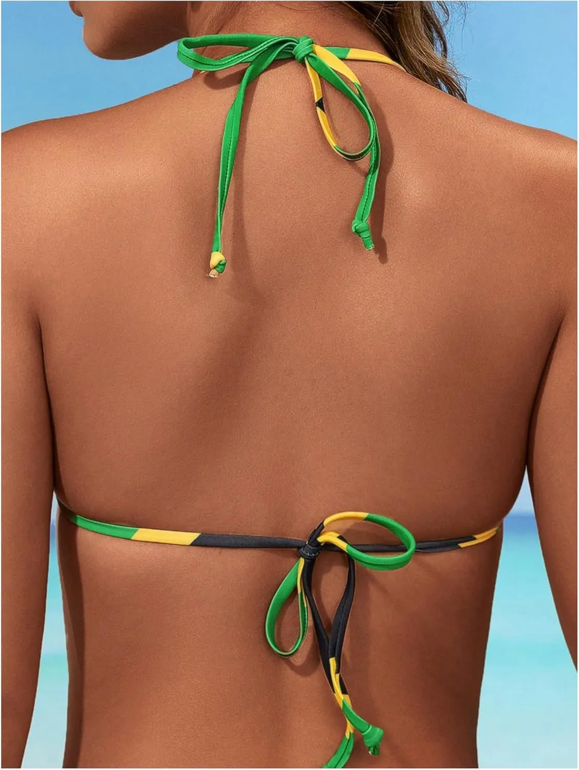 GORGLITTER Women's Triangle Jamaica Swimsuits Colorblock High Waisted Bikini High Cut Thong Bathing Suit
