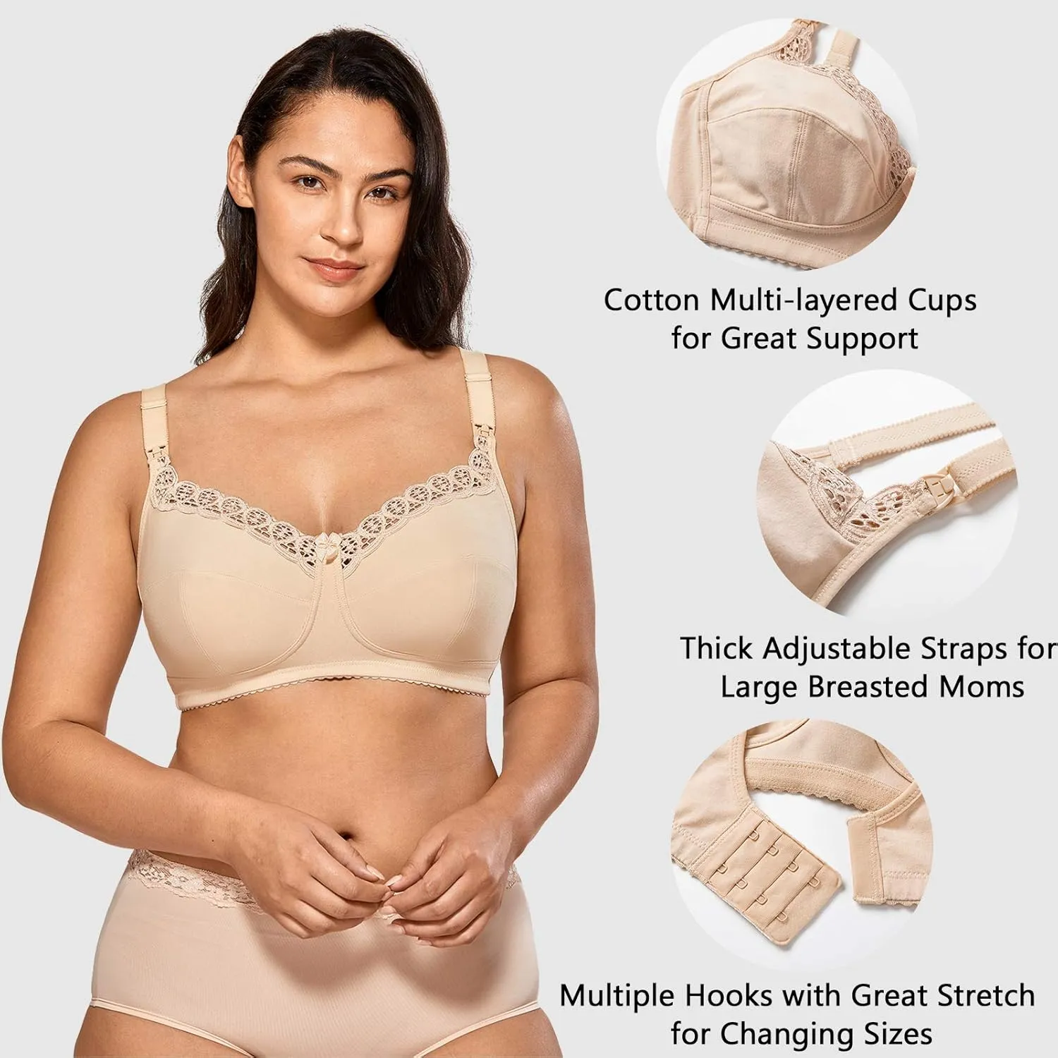 Gratlin Women's Plus Size Cotton Nursing Bra Support Wireless Breastfeeding Maternity Bras