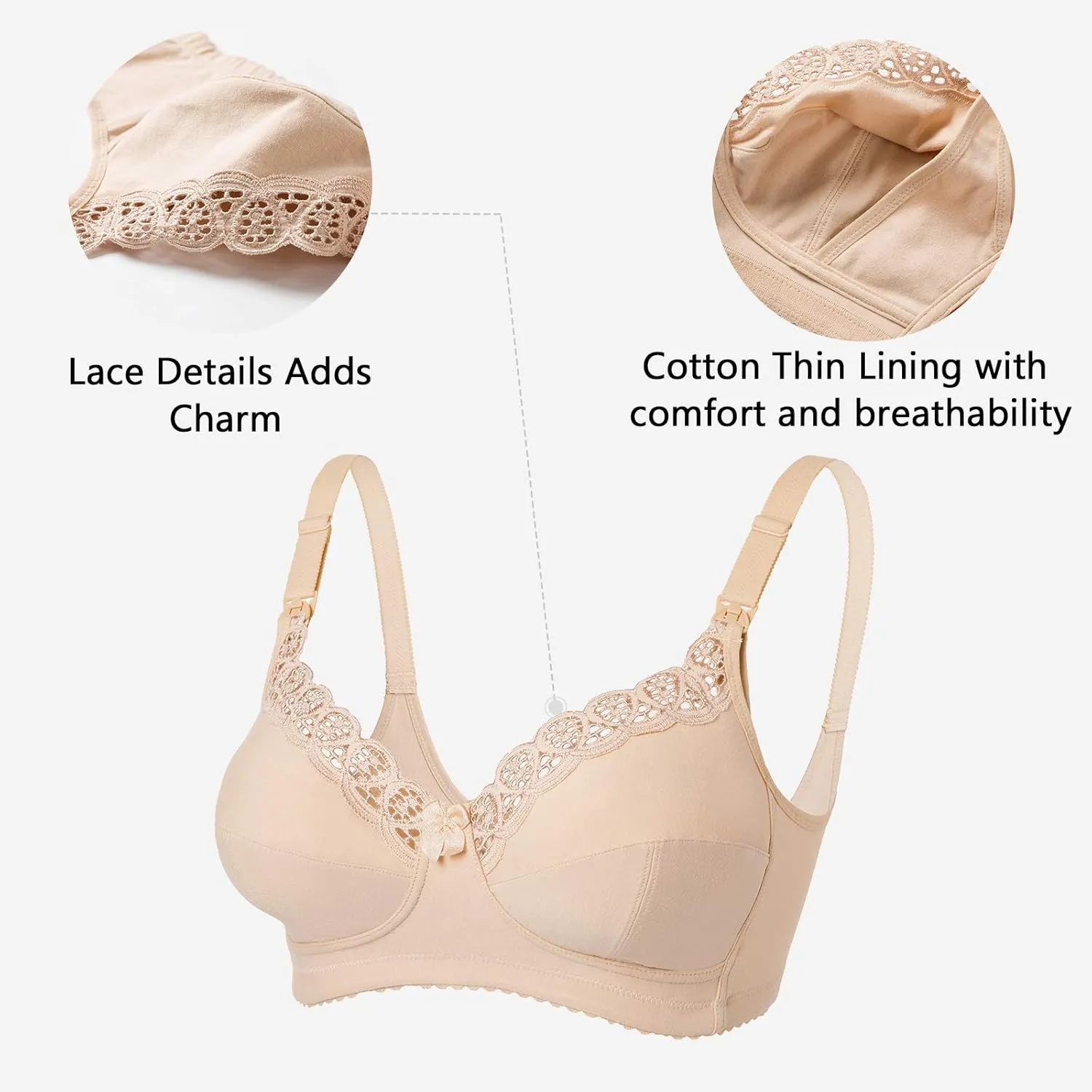 Gratlin Women's Plus Size Cotton Nursing Bra Support Wireless Breastfeeding Maternity Bras
