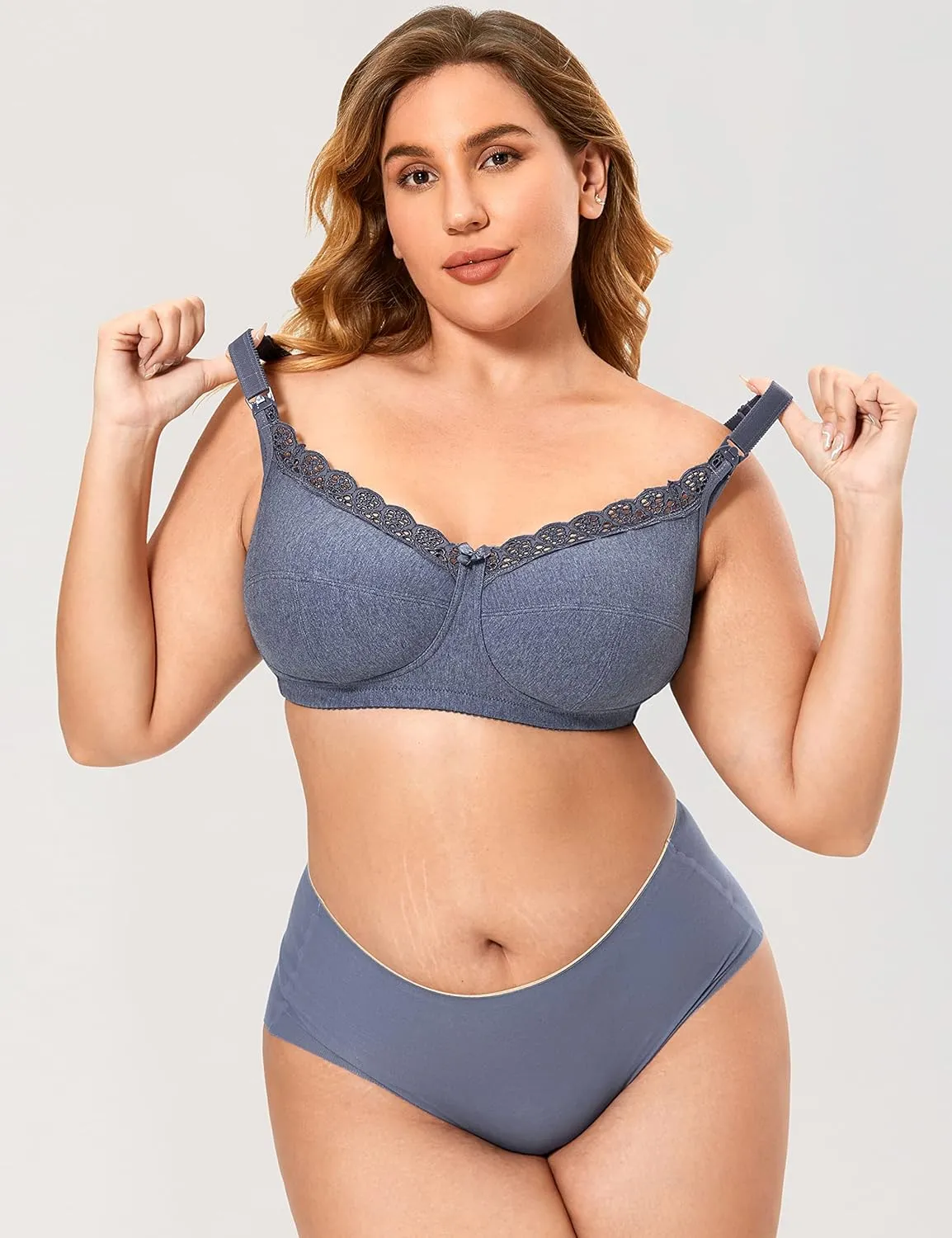 Gratlin Women's Plus Size Cotton Nursing Bra Support Wireless Breastfeeding Maternity Bras