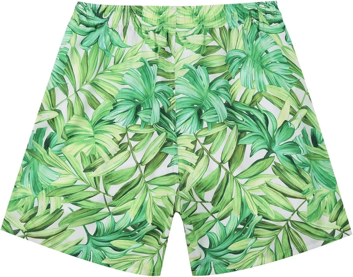 Green Leaves Matching Swimsuits for Couples, Women Bikini Set Thong Bottom Push Up Top/Men Swimtrunks