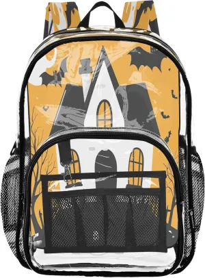 Haunted House Orange Backpack for School, Clear Plastic Bags, See through Backpack, Kids Backpacks for Boys