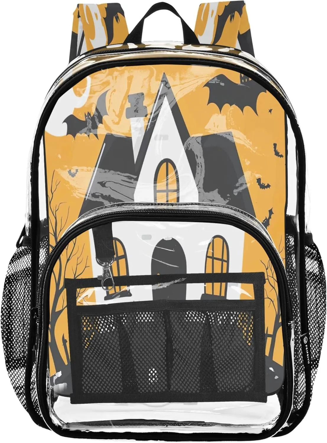Haunted House Orange Backpack for School, Clear Plastic Bags, See through Backpack, Kids Backpacks for Boys